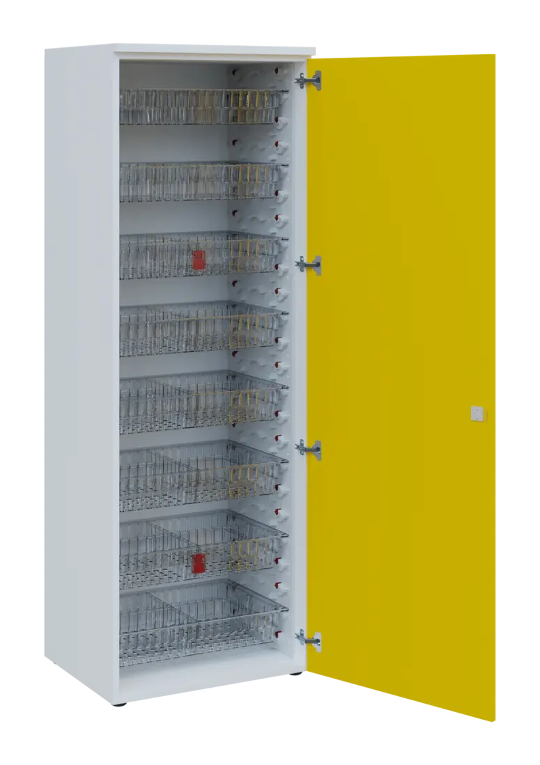EUROMEDICA D - 66/M TRANSPARENT skříň léková boxová, 1-dveřová, pravá, 1950x660x535, korpus bílý, dv